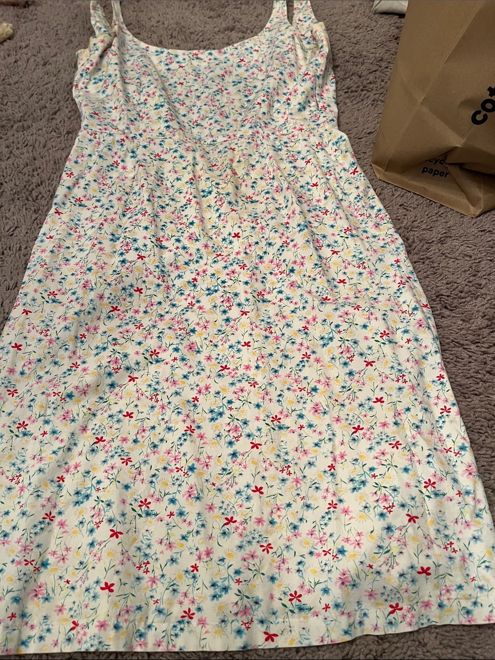 Woman Floral Tank Dress - White with Multicolor Floral Print